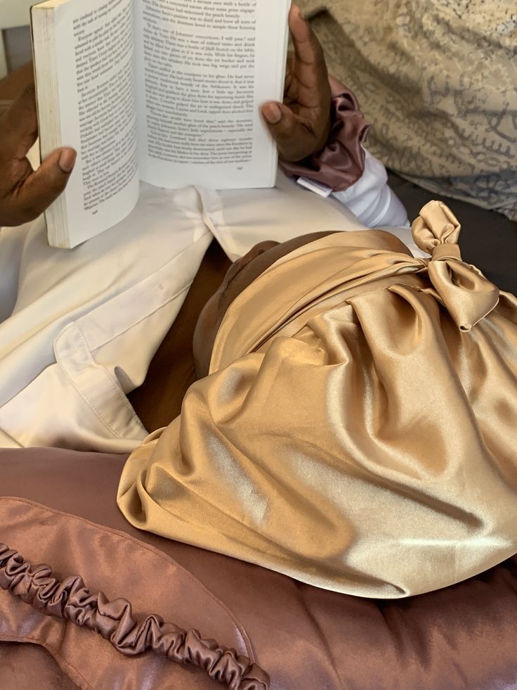 woman wearing silk bonnet to protect her hair
