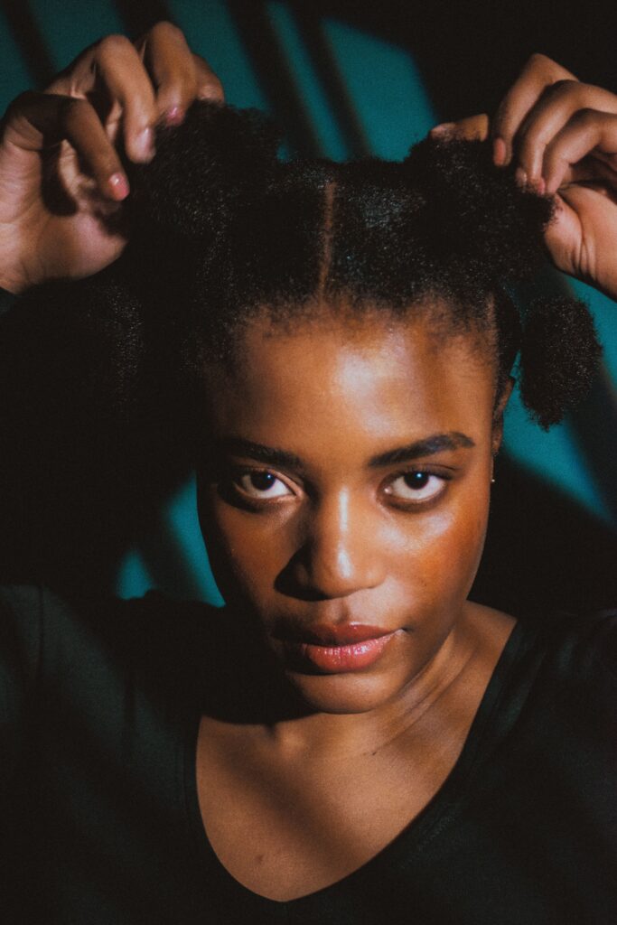 Natural hair sectioned to show density and texture