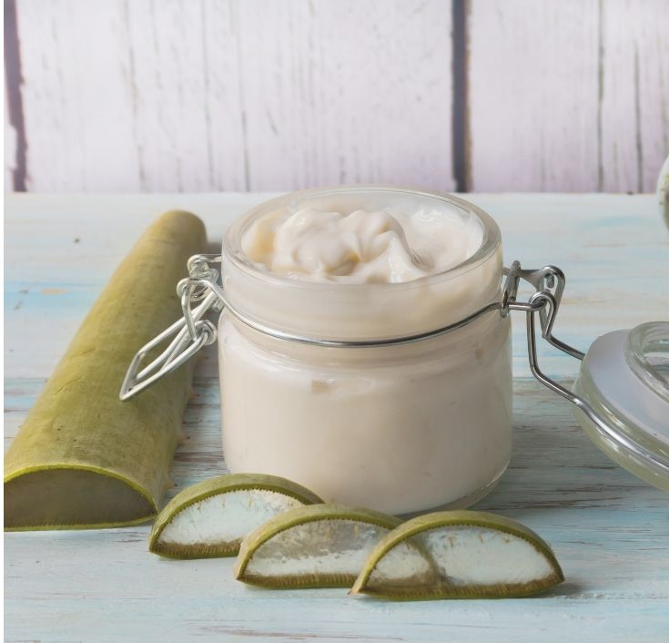 Homemade aloe vera and shea butter deep conditioner for natural 4C hair.