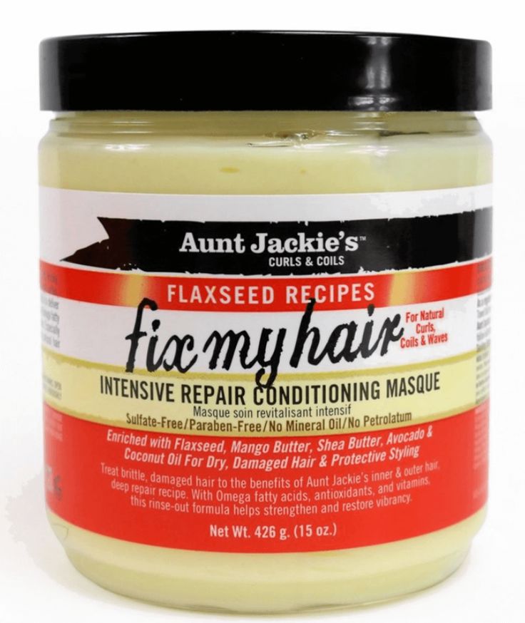 Aunt Jackieโs Fix My Hair Intensive Repair Conditioning Masque for 4C hair.