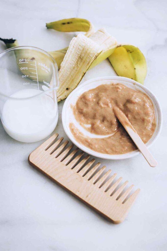 Homemade banana and coconut milk deep conditioner for 4C hair.