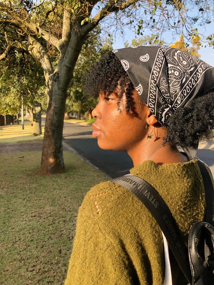 Bandana hairstyle for beginners with natural 4C hair.