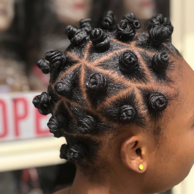 Bantu knots on natural hair.