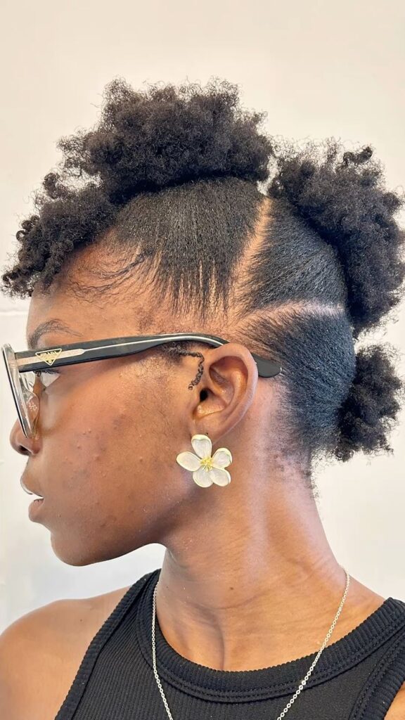 Natural 4C braid-out styled into a frohawk.