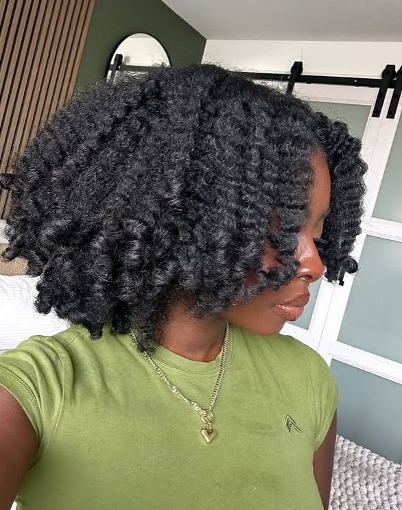 Defined twist-out hairstyle on natural hair.