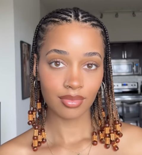 Fulani braids with beads on natural hair.