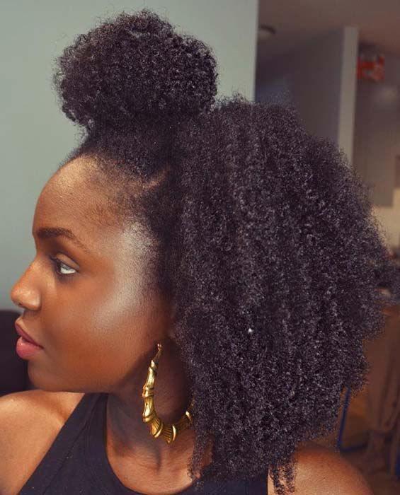 Half-up bun created from a natural 4C twist-out.