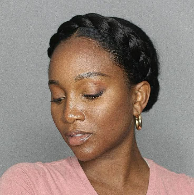 Halo braid on healthy natural 4C hair.