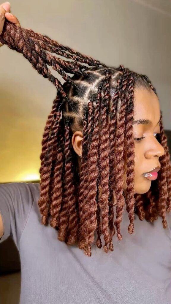 Chunky Havana twists on natural 4C hair.