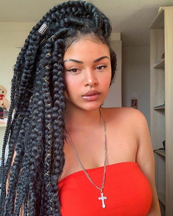 a woman on heavy extension braids