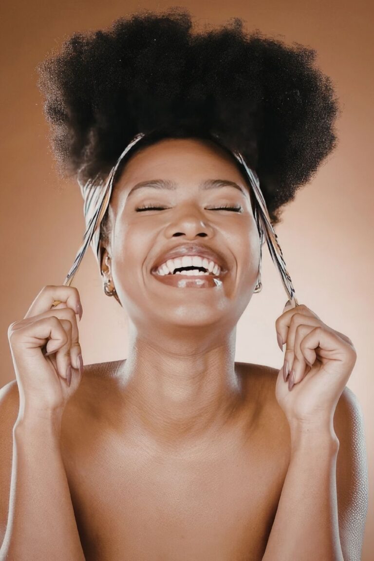 Smiley woman with afro hair