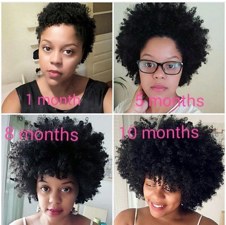 Monthly progress photos showing healthy 4C hair growth over time.