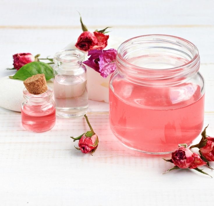 Homemade rose water and aloe vera leave-in mist for natural 4C hair.