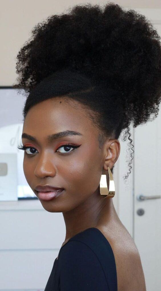 Side-part puff hairstyle for beginners with 4C hair.