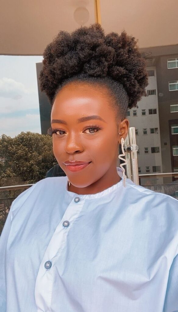 Side puff hairstyle for beginners with natural 4C hair.