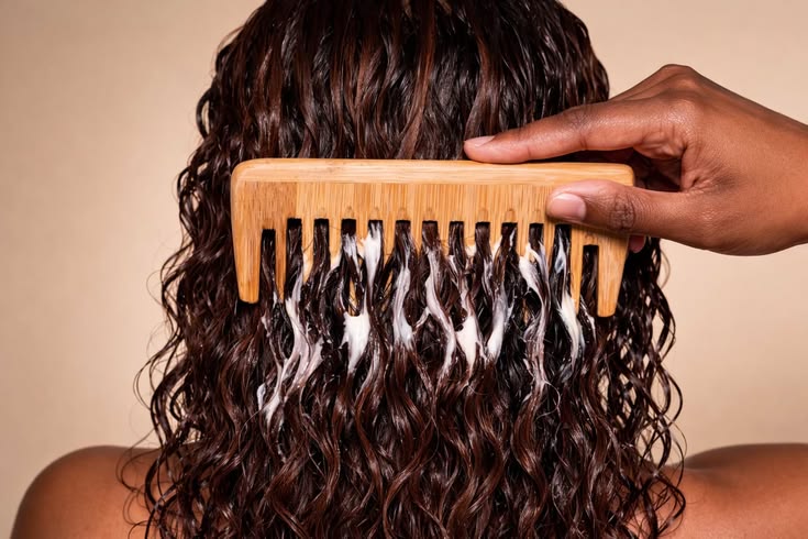 woman having too much product on her hair