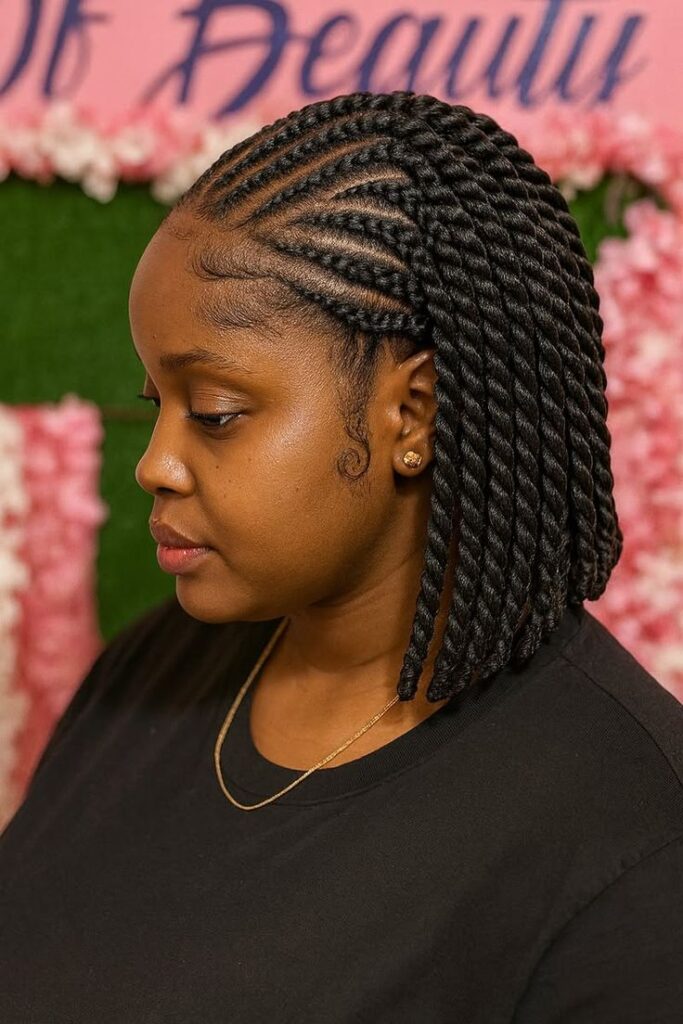 Short twist bob on natural hair.