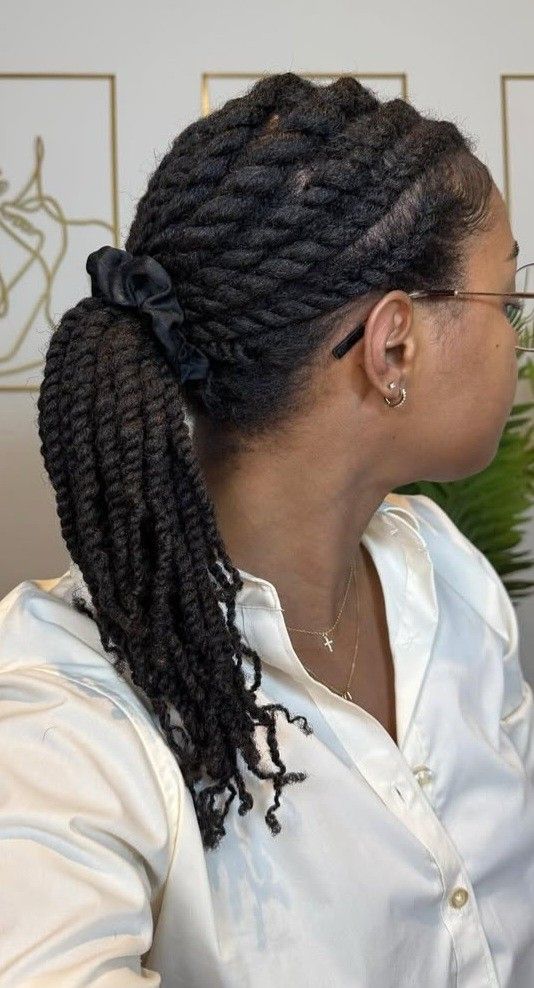 Twist ponytail on healthy natural hair.