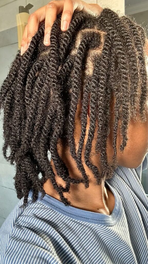 Medium two-strand twists on healthy natural hair