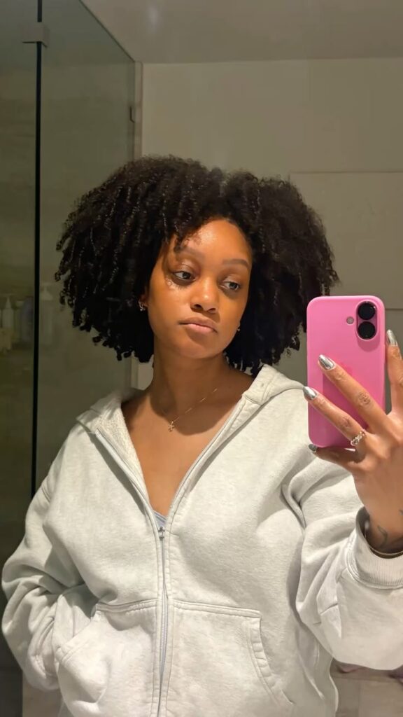 Voluminous wash-and-go hairstyle for natural hair.