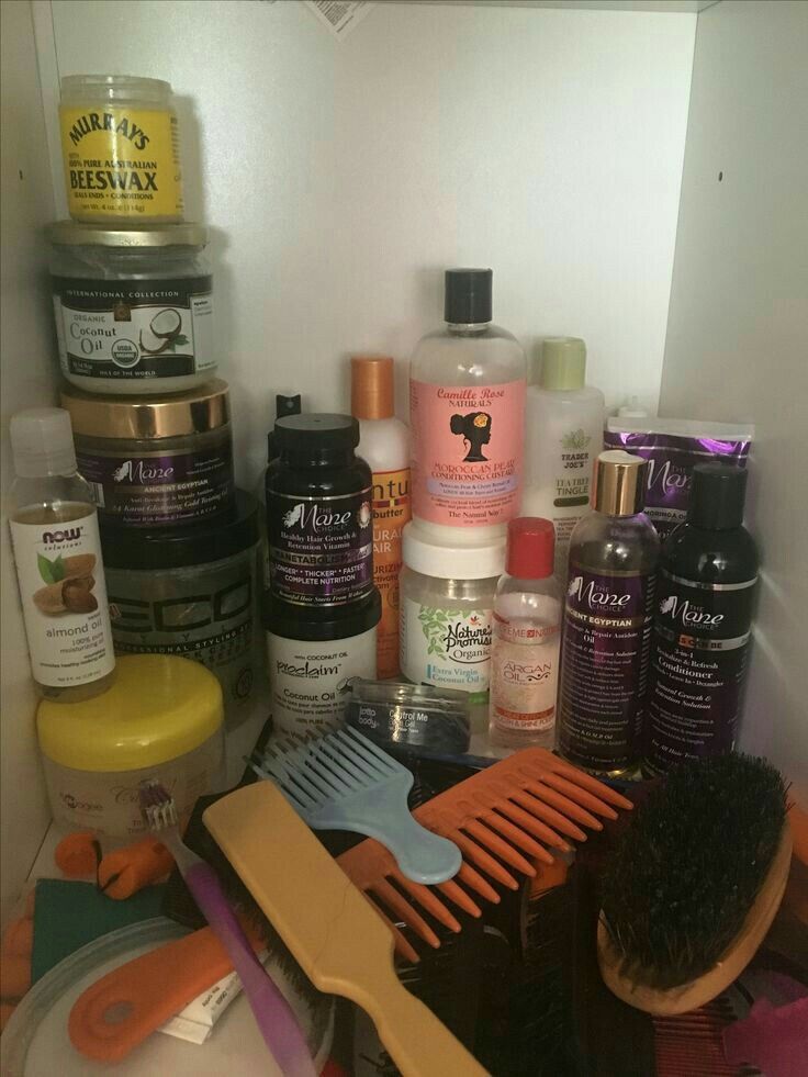 Natural hair products used in a 4C hair care routine