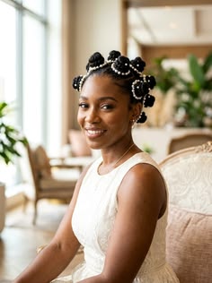 Elegant Bantu knot updo on natural 4C hair