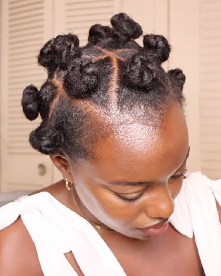 protective Bantu knots on natural 4C hair