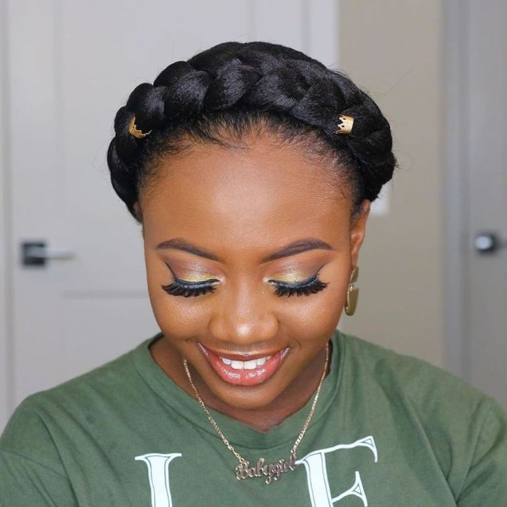 Braided crown updo on natural hair for a wedding