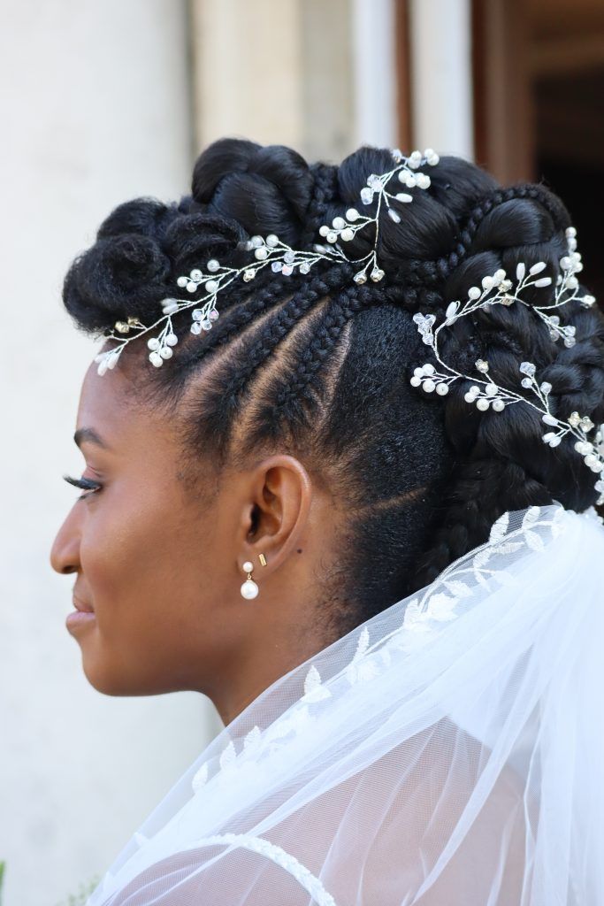 Braided faux hawk on natural 4C hair for a wedding