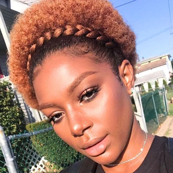 Natural 4C hair styled with a braided headband section