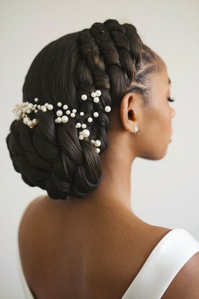 Braided low chignon on natural 4C hair