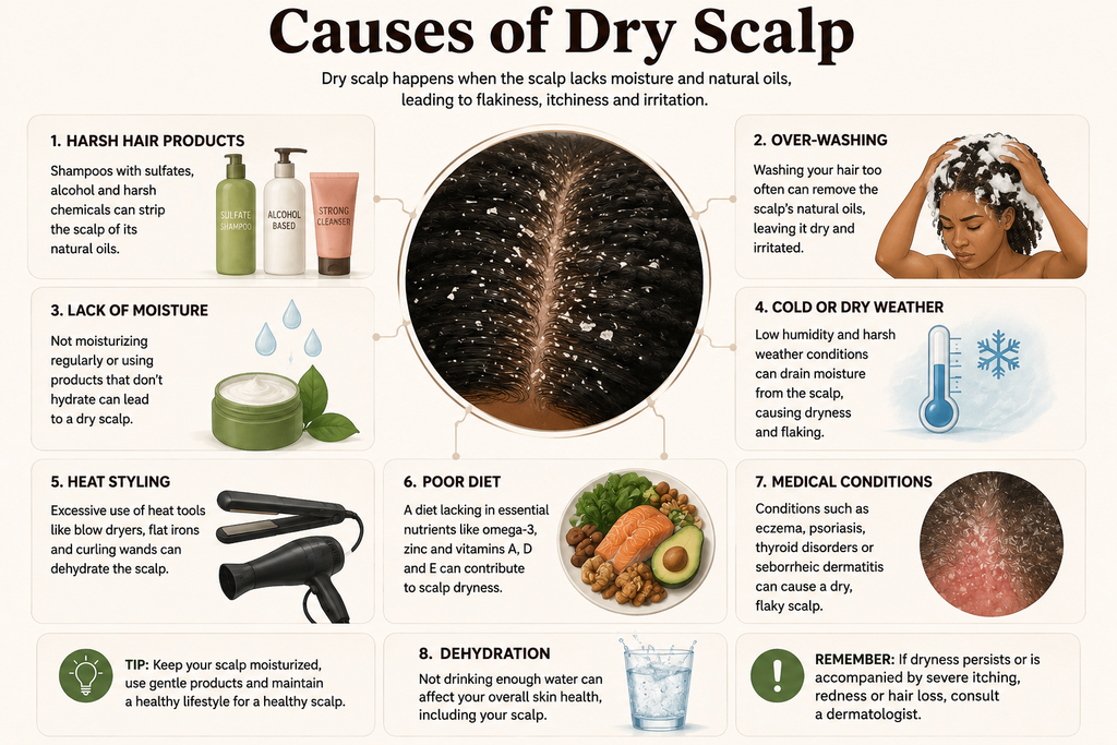 An illustration on Common causes of dry scalp
