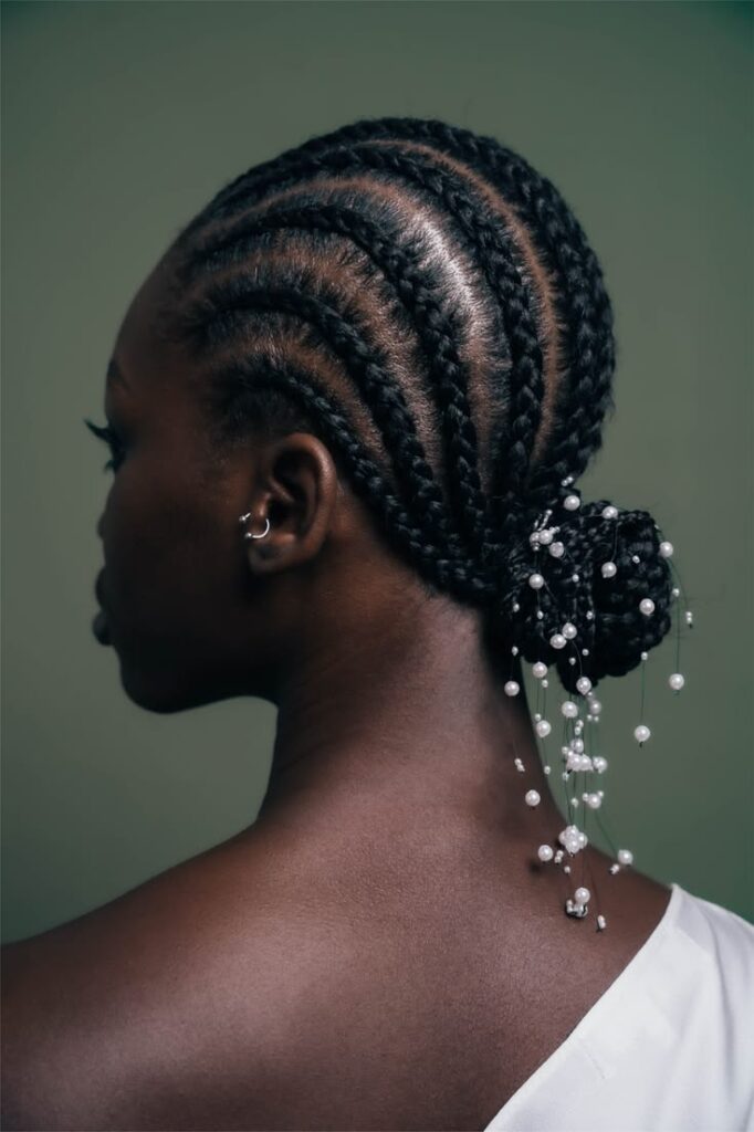 Elegant cornrow bun on natural 4C hair