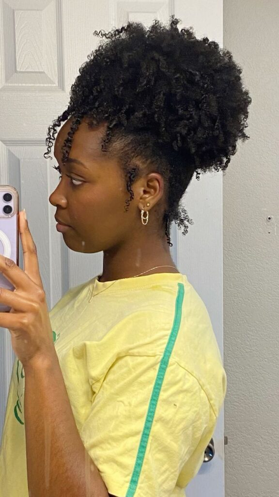 Defined curly puff on natural 4C hair