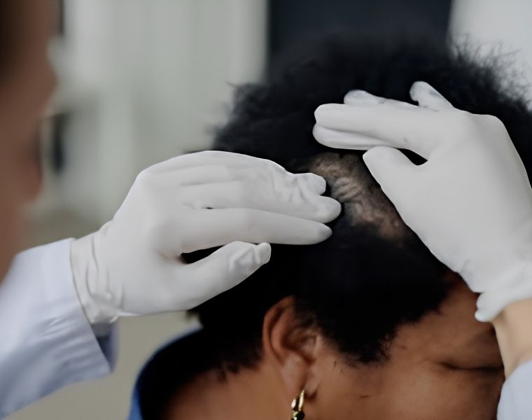  Dermatologist examining a scalp
