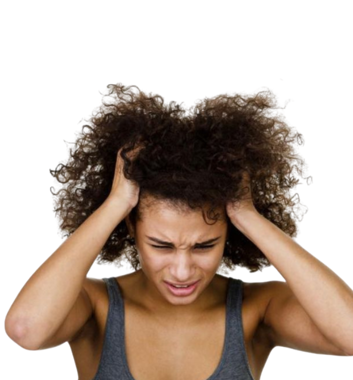 woman scratching her hair aggressively