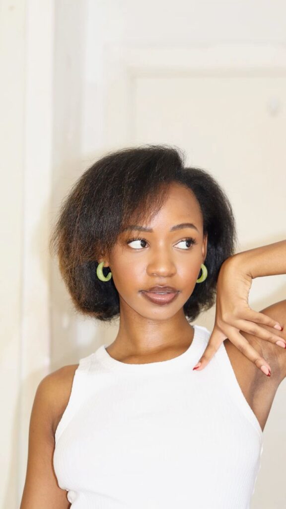 Natural 4C hair styled into a faux bob