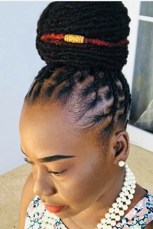 Faux loc updo on natural textured hair