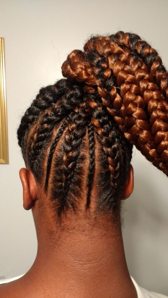 Protective feed-in braided ponytail on natural hair