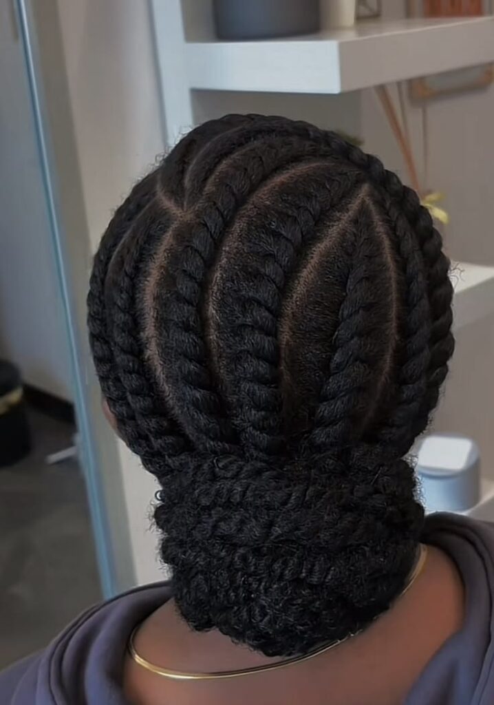 protective flat twists gathered into a bun