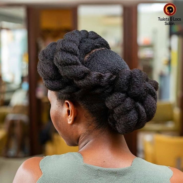 Flat-twist halo with bun on natural 4C hair