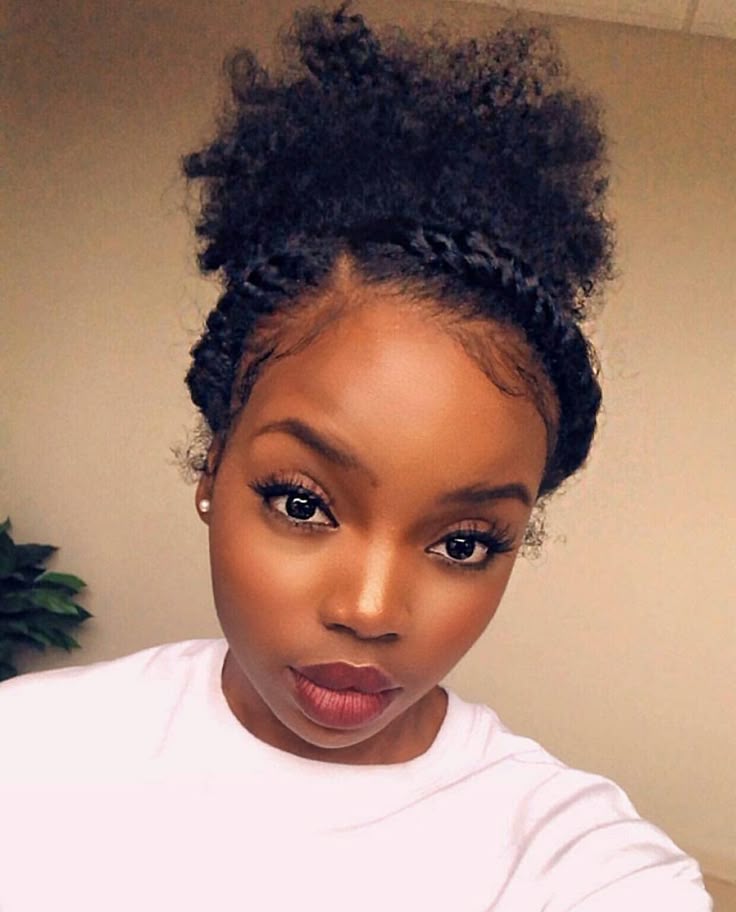 Flat-twist headband updo on natural hair