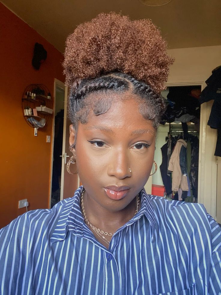 Natural 4C hair with cute flat twists and a puff