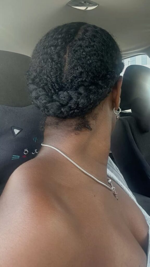 Natural 4C hair in a low manipulation hairstyle