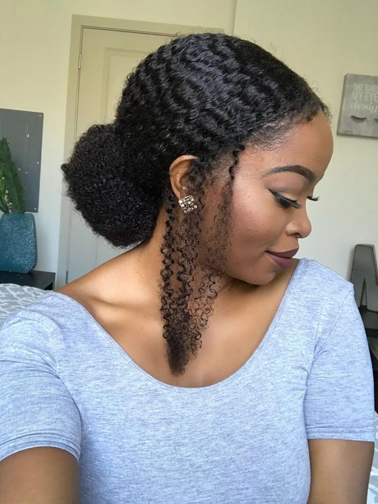 Low side chignon on natural 4C hair