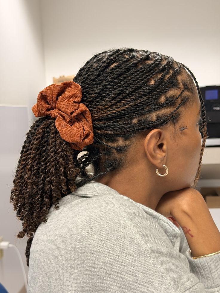 Natural 4C mini twists in a ponytail
