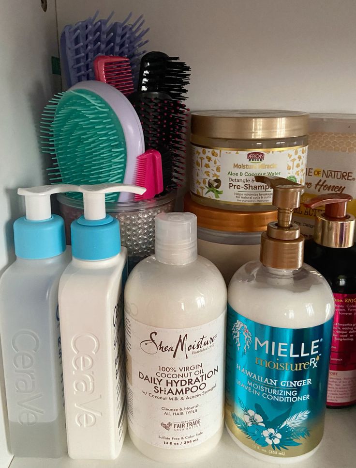 A simple natural-hair care setup featuring clean tools and gentle hair products to help with itchy scalp.