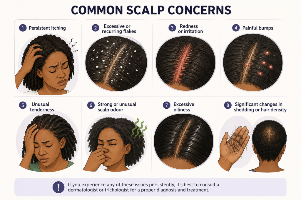 educational illustration of common scalp concerns.