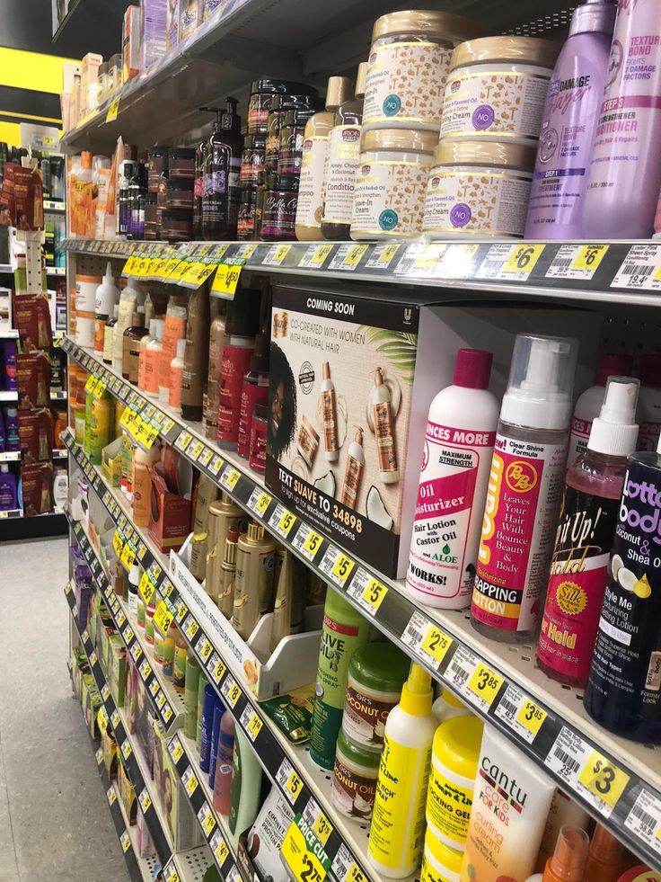  Hair products displayed with a focus on checking ingredients.