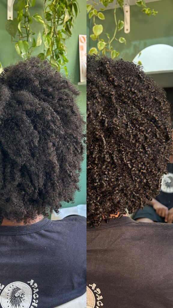 Natural 4C hair shown in different weather conditions to explain seasonal moisture changes